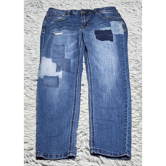 Kensie‎ Jeans Skinny Crop Womens 4/27 4 Mid Rise Blue Distressed Patchwork Denim - Picture 1 of 16